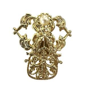 Handcrafted Artisan Jane Davis Signed 1998 Aol Angel Pearl Head Filigree Brooch